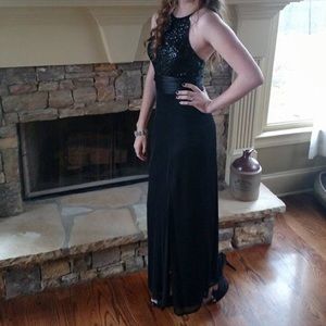 Black, floor-length formal dress